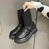 2026 Botines Nuevos para Mujer, Estilo Británico, Suela de Plataforma, Caña de Calcetín Elástica Tejida, Botas de Moda, Botas Nuevas para Mujer