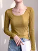 Camiseta interior básica de manga larga con cuello en U para mujer, nueva colección de principios de otoño 2026, acanalada, de corte ajustado y diseño elegante, un top interior único