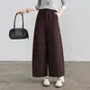 Calça Casual de Cintura Alta Lisa de Cor Sólida com Pernas Largas Feminina Outono 2026 Nova Moda Simples Plus Size Reta Nove Pontos Feminina