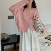 Casaco de malha com flores de design novo estilo coreano para outono e inverno, cardigã solto com gola redonda, manga longa, top curto, suéter para mulheres