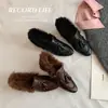 Pantuflas Retro de Piel para Mujer Otoño Invierno Mocasines de Exterior Piel Genuina Slip-ons Perezosos Mocasines Planos de Punta Cerrada Zapatos para Mujer