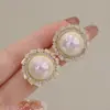 Brincos de Prata Banhados a Ouro Real com Zircônia Pérola Coração Coreia Nova Moda Tarraxa Joia de Orelha Elegante Simples Atacado