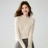 Nova Coleção Outono/Inverno 2026: Suéter Feminino 100% Caxemira com Barra Rebatida e Gola Meia-Alta, Camada Base Tricotada, Dropshipping Disponível