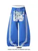 Calça Jogger Esportiva Retro Americana de Cintura Dupla com Grafite de Letras, Perna Curva, Unissex, Solta, Perna Larga, Versátil, Cintura Elástica, Calça Longa