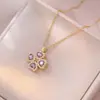 Collar para Mujer, Estilo Influencer Transfronterizo Flor de Girasol Circonita Giratorio Conjunto de Tres Piezas Decoración Collar de Acero de Titanio