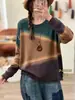 Suéter retro de bloques de color para mujer, nueva colección de otoño 2026, corte holgado, versátil, casual, moderno, cuello redondo, tejido de manga larga