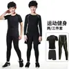Traje de entrenamiento ajustado para niños, capa base de baloncesto de otoño/invierno para niños, conjunto deportivo, camiseta de manga larga de secado rápido, para fútbol y correr