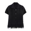 Comercio Exterior Ropa de Mujer 2025 Verano Europeo y Americano Solapa Manga Corta Tejido Top Falda Volante traje Mujer E48904