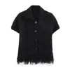 Traje de punto de manga corta a cuadros con borlas para mujer al por mayor transfronterizo + Falda de cadera 4331023 4331005
