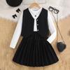Item de Venda Quente para Exportação de Roupas Infantis: Conjunto de Três Peças Estilo Escolar para Meninas: Colete Estilo Coreano para Primavera e Outono, Camiseta de Manga Longa, Saia Plissada Curta