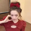 Lazo Rojo Terciopelo de Año Nuevo para el Cabello para Mujer, Cuerda Festiva para Cola de Caballo o Moño, Goma Elástica para el Cabello