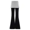 Pantalones casuales para mujer para comercio electrónico transfronterizo, pantalones de yoga de imitación de dos piezas, elegantes pantalones largos grises con aberturas acampanadas, pantalones largos negros, largo extendido gris