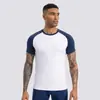 Camiseta esportiva masculina de manga curta transfronteiriça europeia e americana, para corrida ao ar livre, gola redonda, justa, secagem rápida, respirável, roupa de ginástica