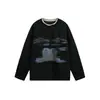 Moletom Americano Retro com Estampa Peluda Streetwear para Homens e Mulheres, Unissex, Corte Solto, Cool e Estiloso, Top Pulôver Falso de Duas Peças