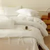 Conjunto de quatro peças jacquard de algodão estilo wabi-sabi japonês em off-white, conjunto de cama simples de algodão puro com toque de alta qualidade, lençol de cima e lençol com elástico de algodão puro