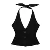 Top de Tirantes Halter Ajustado de Color Sólido Estilo Y2K Veraniego Transfronterizo Milenio Chica Francesa Sexy Picante de Atar Ins