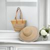 Sombrero de Paja Transfronterizo Bolso de Paja Set de Dos Piezas Sombrero para el Sol Gran Capacidad Bolso Tote Rayado Bolso de Hombro Bolso de Playa Tienda de Fábrica