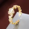 Anillo Abierto con Pavé de Circonita en Forma de Corazón de Hoja de Sauce Dulce Estilo Francés, Elegante Anillo Exquisito Estilo Princesa para Dedo Índice, Exclusivamente para Ventas Transfronterizas