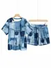 Roupa Esportiva Casual de Verão Estampada com Gola Redonda e Manga Curta, Shorts Duas Peças, Roupa de Verão