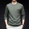Elegante Camiseta de Manga Larga para Hombre 2024 Primavera y Otoño Nueva Casual de Negocios Cuello Redondo Estampada Tendencia Versátil