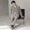 Pijama de Manga Longa e Calça Longa para Outono e Inverno para Homens, Cardigã Meio Aveludado, Roupas de Casa, Conjuntos Casuais Simples para Jovens que Podem Ser Usados Fora