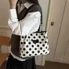 Bolso de lona grande de lunares blancos y negros con colgante de pentagrama, bolso de mano con doble correa para el hombro, bolso vintage de una sola correa para el hombro debajo del brazo para mujer