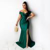 Vestido sexy de discoteca para mujer, estilo europeo y americano, con escote en V, color liso, largo con abertura grande, de manga corta para primavera y verano.