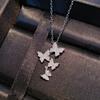 Anel aberto multicamadas incrustado com borboleta de diamante completo brilhante banhado a platina 18k, anel de junta, corrente para clavícula