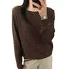 Tricô Feminino Gola Redonda com Borda Rolada de Lantejoulas Outono/Inverno 2026 Novo Estilo Solto Preguiçoso Suave Suéter de Manga Longa
