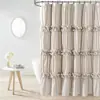 Cortina de ducha retro con volantes plisados transfronteriza con lazo hecho a mano, impermeable para bañera, cortina de baño sin taladro