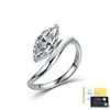 Anillo de plata de ley S925 con banda retorcida y moissanita marquesa con piedra principal marquesa de doble garra, anillo abierto de lujo ligero, joyería de plata de nicho