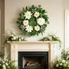 Corona de Hoja de Olivo y Rosa de Primavera y Verano de Amazon Transfronteriza Colgante de Pared para el Hogar Decoración de Puerta Principal