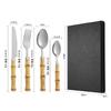 Cross-border 430 aço inoxidável utensílios de mesa bambu lidar com faca de bife ocidental e garfo colher colher caixa de presente quatro peças atacado