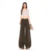 Pantalones de Mezclilla Florales Marrones Nuevos Primavera/Verano 2026 para Mujer, Pantalones de Pierna Ancha Rectos Sueltos de Cintura Alta Estilo Coreano