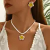 Set de Joyería de Plumeria Estilo Dulce Pastoral Europeo y Americano Transfronterizo Pendientes de Terciopelo Coreano y Collar con Gradiente de Dopamina