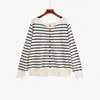 Cárdigan de punto vintage a rayas para mujer talla grande 2026 otoño talla grande hombros descubiertos suelto abrigo corto para mujer 23719