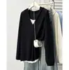 Blusa feminina plus size 100kg, novo estilo outono, tamanho grande casual com capuz, tricotada com detalhes vazados, estilo duas peças falsas 0736