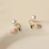 Pendientes de moda de alta gama Pendientes de flor de gota de aceite Mori temperamento lujo ligero pendientes de pétalo de hoja colorida femeninos
