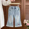 Jeans Boca de Sino Estiloso para Meninas Primavera e Outono 2026 Novas Calças Casuais Estilo Coreano para Bebês Roupas de Outono Calças