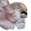 Calça de Moletom Forrada com Fleece para Meninas Outono e Inverno Nova Roupa Infantil Calça Longa de Renda Cartoon Calça Jogger Estilosa para Crianças Pequenas Transfronteiriça