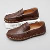 Verano 2024 Nuevos Zapatos Bean de Piel de Vaca de Primera Capa talla grande Costura Hecha a Mano en la Suela Zapatos de Cuero Casual para Hombres Perezosos