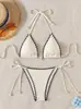 Bikini sexy de dos piezas, traje de baño de punto de tres piezas para la playa, nuevo traje de baño multicolor transfronterizo europeo y americano, traje de baño de Amazon
