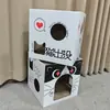 Casa para Gatos de Cartón Corrugado Cuadrada, Nido Rascador para Gatos con Cara de Dibujos Animados en Blanco y Negro, Nido de Cartón Corrugado Resistente al Desgaste, Fábrica de Casas Ocultas para Gatos