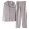 Pijamas de Algodón Puro de Venta Caliente para Hombre Primavera y Otoño Conjunto de Moda Casual Simple Holgado Talla Grande Solapa Manga Larga Ropa de Casa
