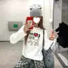 Camiseta de Manga Longa com Estampa de Desenho Animado Retro Americana para Mulheres, Estilo Coreano Primavera e Outono Estilo Preguiçoso Versátil para Combinar com Roupas de Baixo