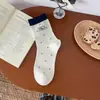 Calcetines Grises de Dibujos Animados para Niñas y Niños Estilo Primavera y Otoño Calcetines Japoneses Lindos Apilables para Mujeres Algodón Rayados Bordados Oso Pequeño Calcetines de Media Pantorrilla