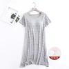 Bata con Almohadillas para el Pecho para Mujer, Bata de Verano de Manga Corta, Ropa de Casa Exterior a Rayas, Ropa Casual para el Hogar, Vestido de Verano de Longitud Media con Cuello Redondo