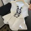Estilo Nacional Industria Pesada Cuello en V Sin Mangas Chaleco Superior Mujer Cintura Alta Holgado Versátil Caída Bordado Camisa Verano Blanco