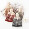 Chapéu Novo de Outono 100% Lã de Ovelha Trançado com Pompom para Meninos e Meninas, Chapéu Quente Colorido Tricô em Blocos Atacado
