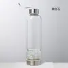 Venda direta da fábrica cascalho de cristal natural copo de energia de borossilicato alto copo em camadas de cristal de aço inoxidável com corda de elevação copo de saúde